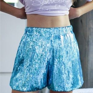 Blue Sequin Shorts Taylor Swift Eras Tour Costfume Teal Aqua Sparkly Stretchy